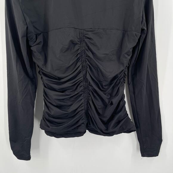 RACHEL PARCELL Top Size Large Ruched Fitted Mockneck Long Sleeve Black Spandex - Picture 8 of 12